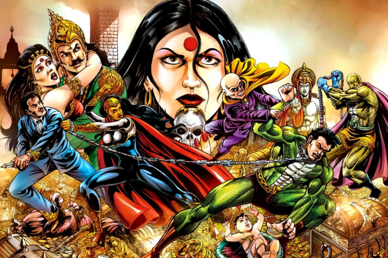 Indian superheroes in action scenes from comic book adaptations